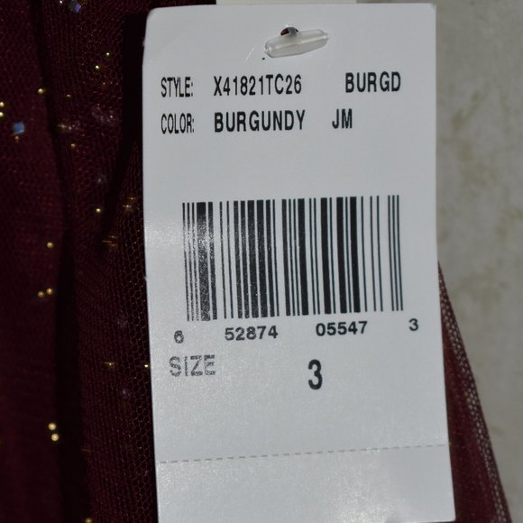 New Xtraordinary Spaghetti Strap Surplice V-Neck Glitter Red/Burgundy Mesh Dress - Picture 10 of 11